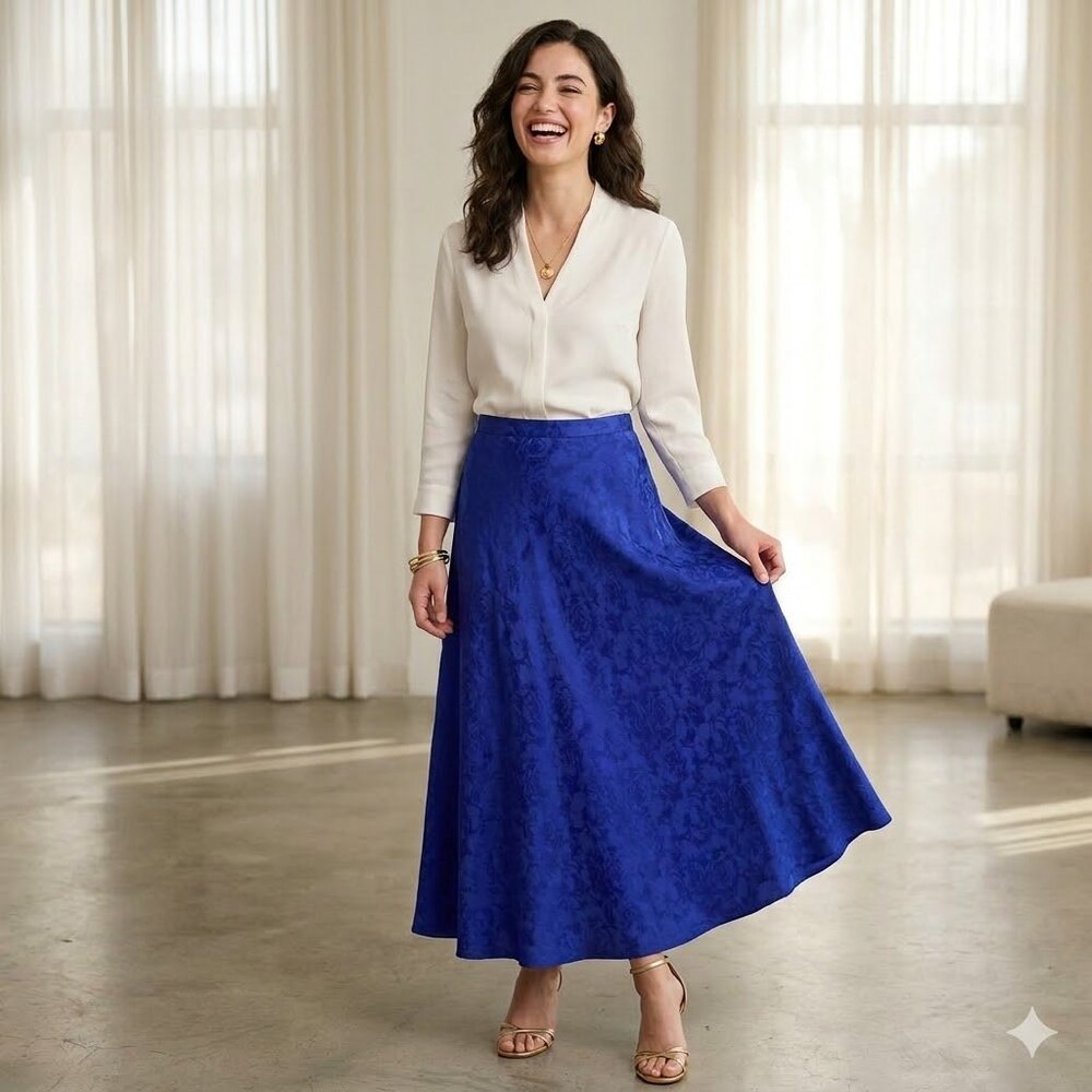 Vintage Blue Silk Long Skirt by Papell Too Size 6